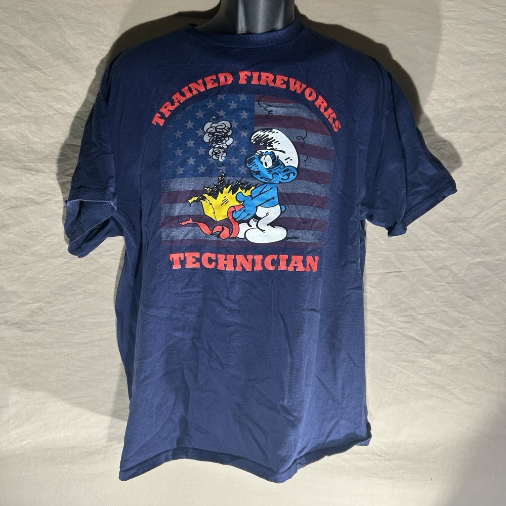 Smurfs "Trained Fireworks Technician" Graphic T-Shirt Navy XL